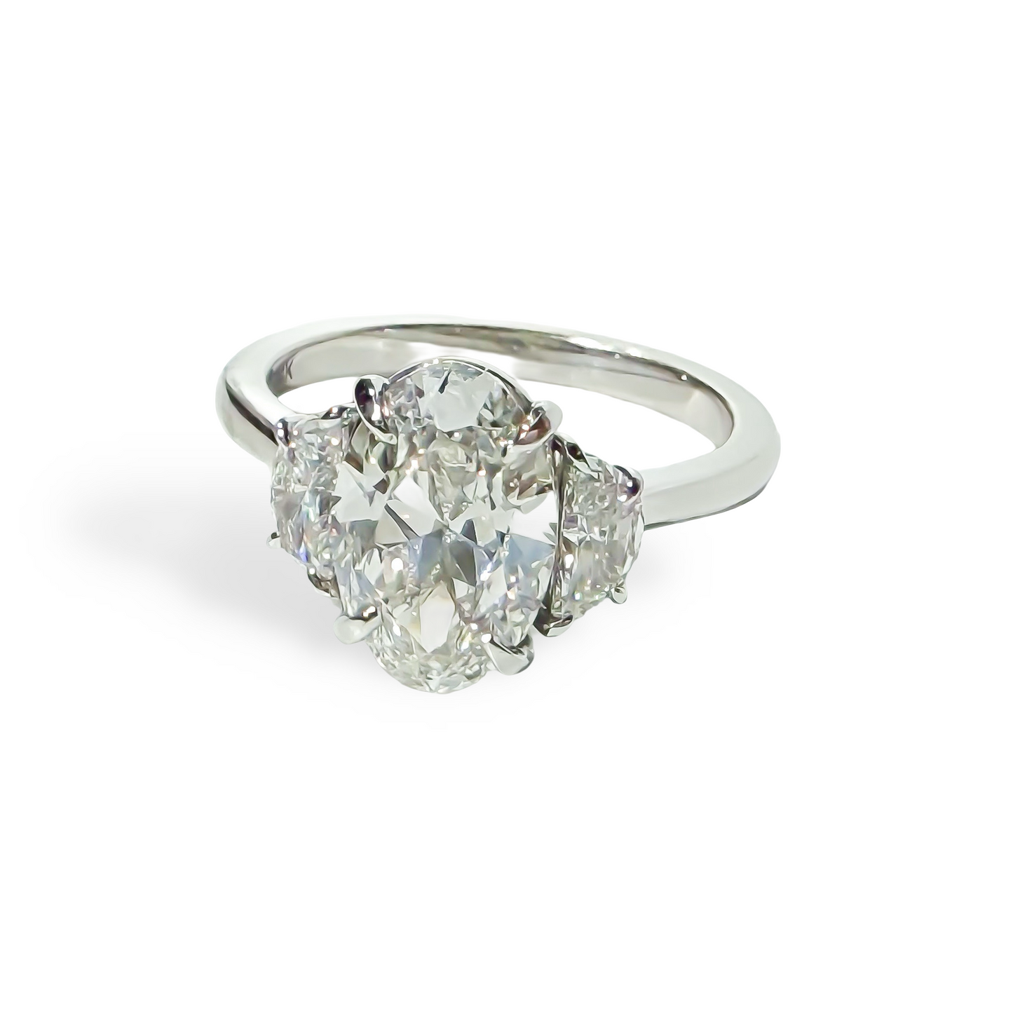 Antique Oval Three Stone Ring with Half Moons