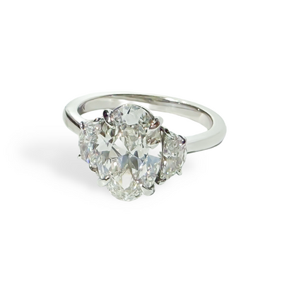 Antique Oval Three Stone Ring with Half Moons