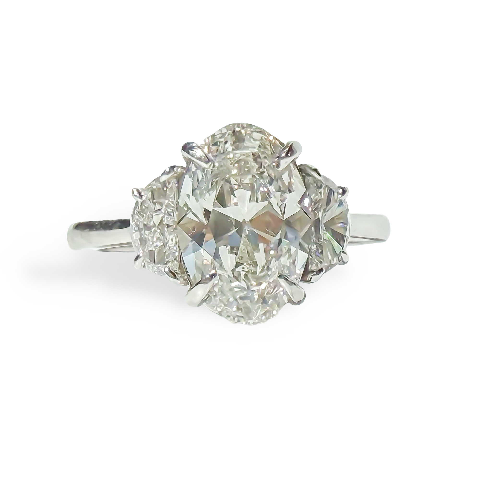 Antique Oval Three Stone Ring with Half Moons