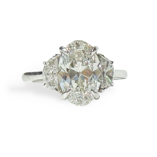 Antique Oval Three Stone Ring with Half Moons