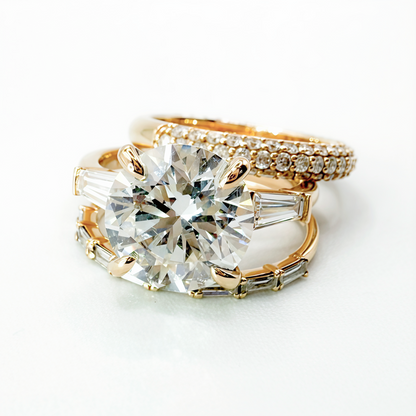 4ct Round Brilliant Diamond Ring with Tapered Baguettes
