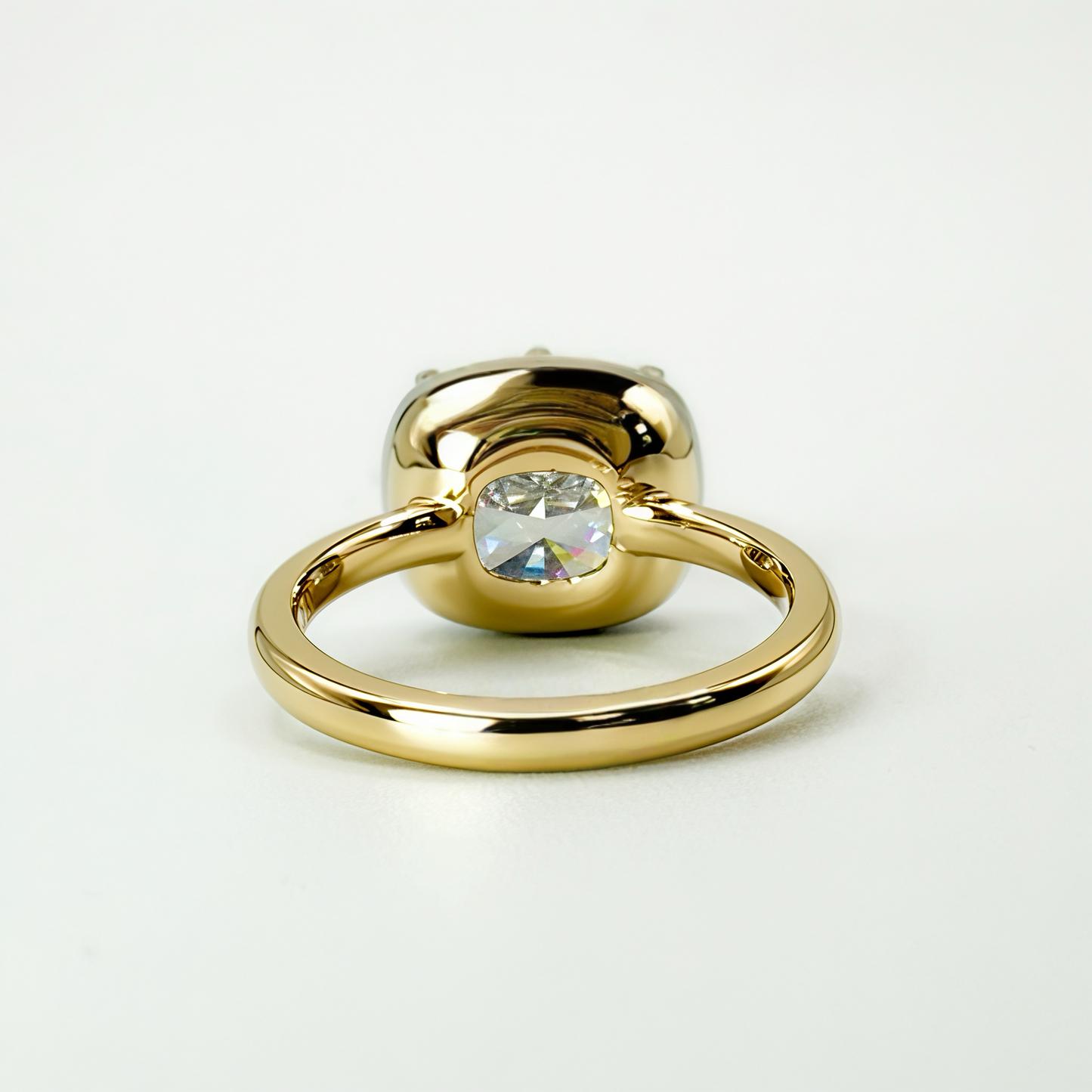 Custom Button Back Two Tone Cushion Solitaire in 14K Gold