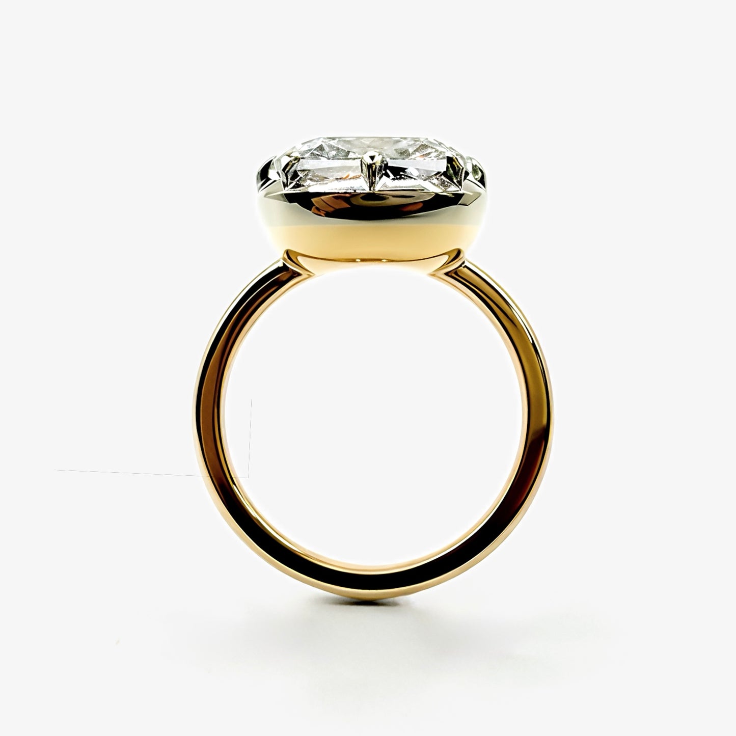 Custom Button Back Two Tone Cushion Solitaire in 14K Gold