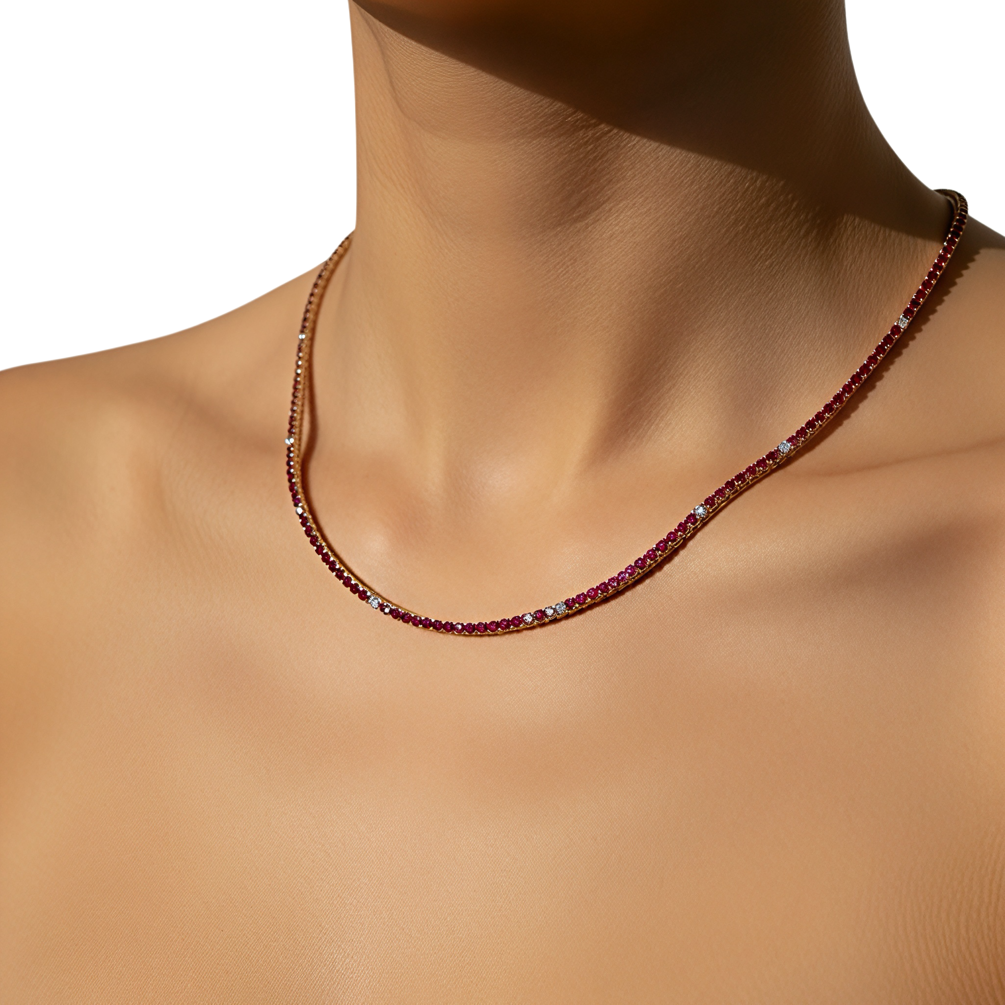 Ruby and diamond tennis necklace