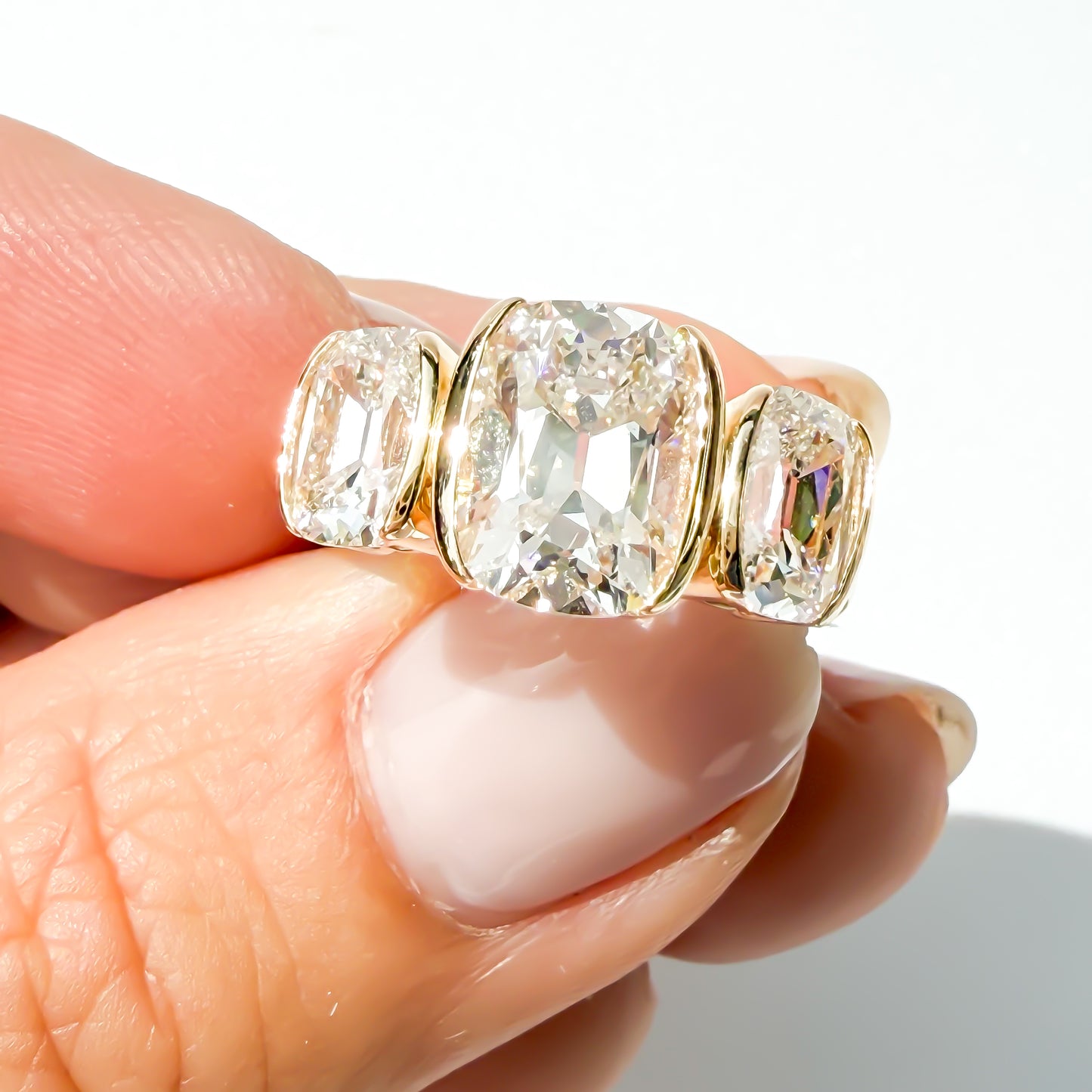 Old mine cut triad ring