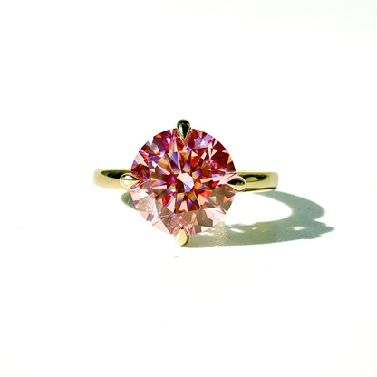 The Lodestone 3.42ct Pink Round Brilliant Solitaire in 14K Yellow Gold