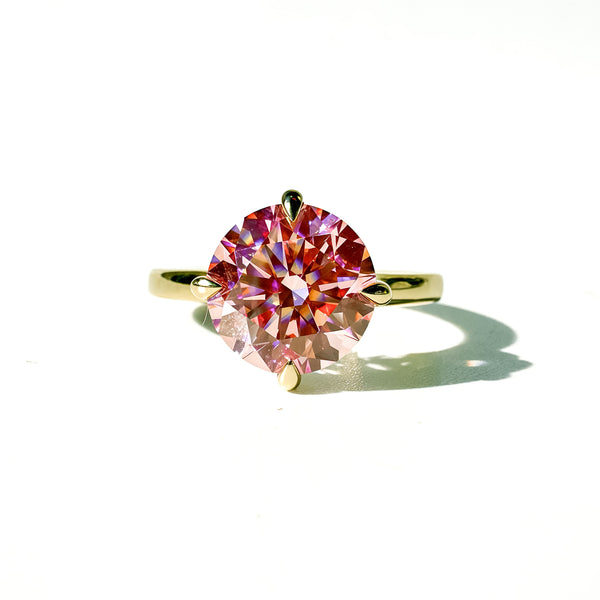 The Lodestone 3.42ct Pink Round Brilliant Solitaire in 14K Yellow Gold