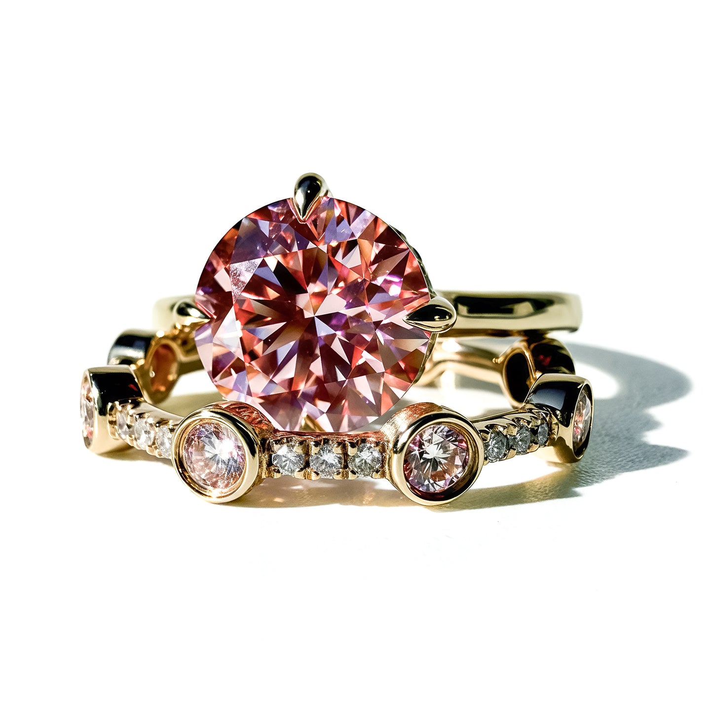 The Lodestone 3.42ct Pink Round Brilliant Solitaire in 14K Yellow Gold