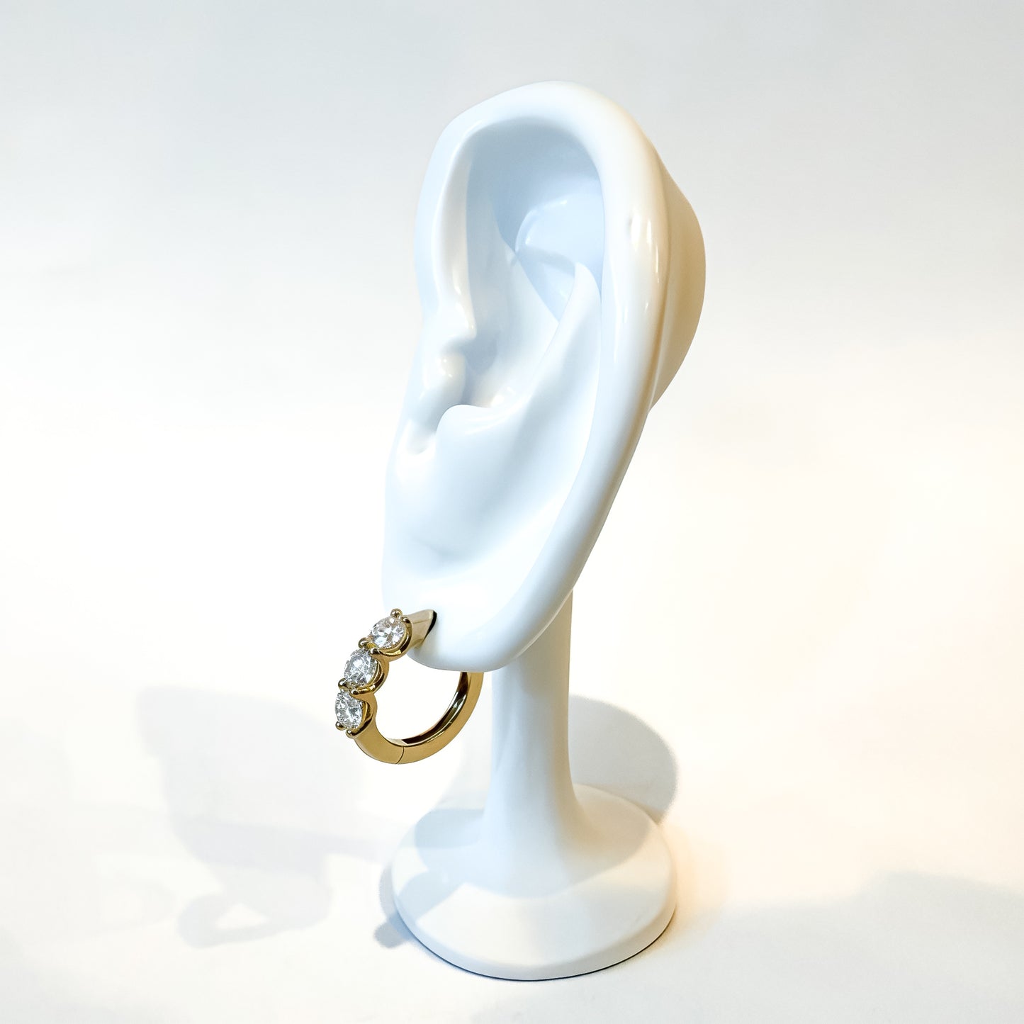 3 Stone Huggie Earrings, 2.2ctw in 14K Yellow Gold