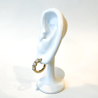3 Stone Huggie Earrings, 2.2ctw in 14K Yellow Gold