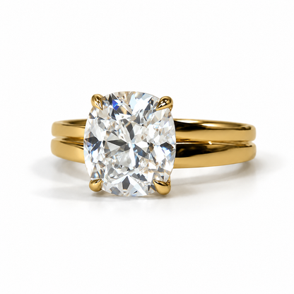 The Double Trouble 2.58ct Old Mine Cut Cushion Solitaire in 14K Yellow Gold