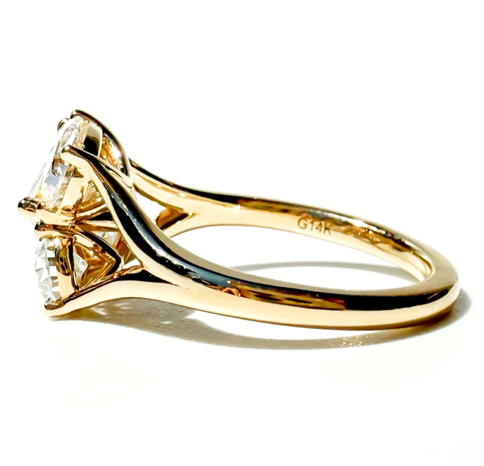 3ct Emerald and Pear Three Stone Ring in 14K Yellow Gold