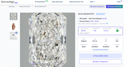4.01ct E VS1 IGI Certified Radiant Cut Lab Diamond