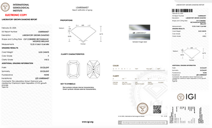 5.03ct F VVS2 IGI Certified Radiant Cut Lab Diamond