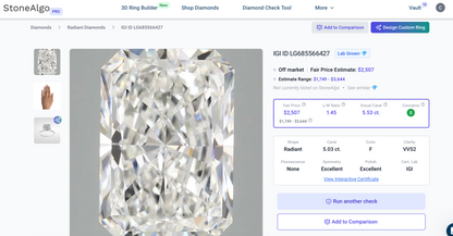 5.03ct F VVS2 IGI Certified Radiant Cut Lab Diamond