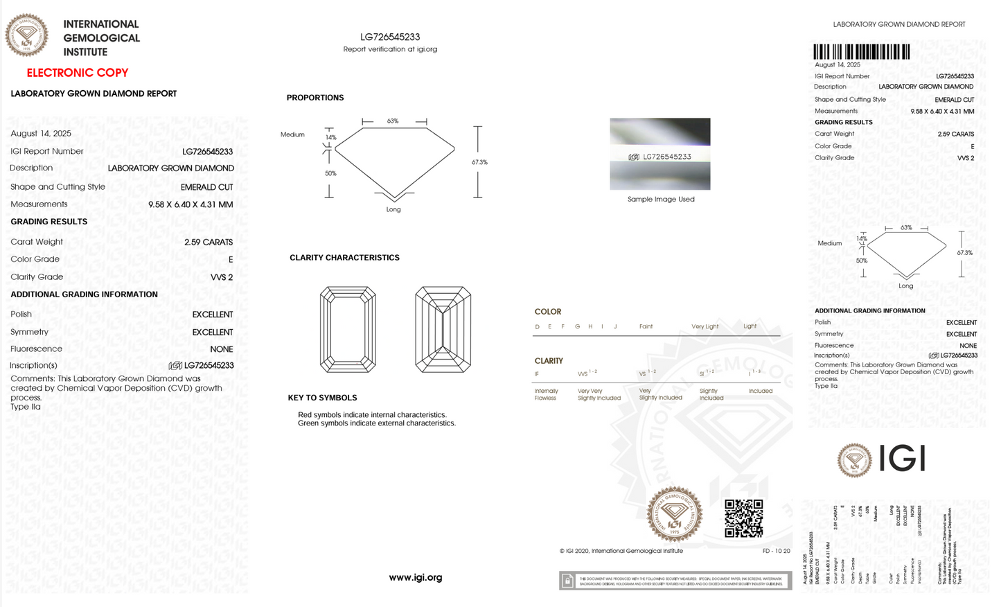 2.59ct E VVS2 IGI Certified Emerald Cut Lab Diamond