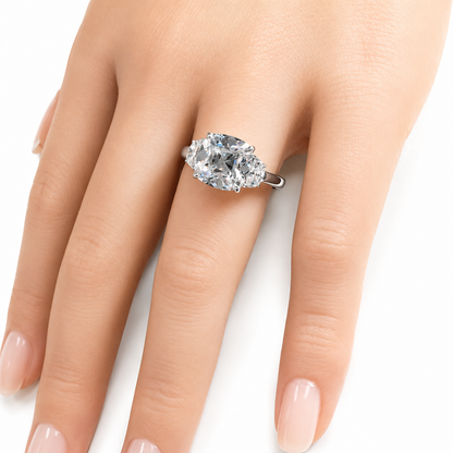 The Lunar Heirloom, 3.62ct OMC Cushion with Half Moons in 14K White Gold