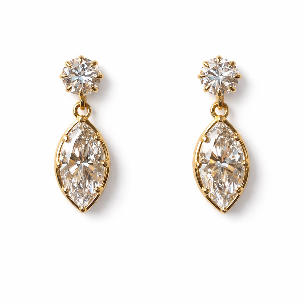 Marquise Dangle Earrings in 14K Yellow Gold