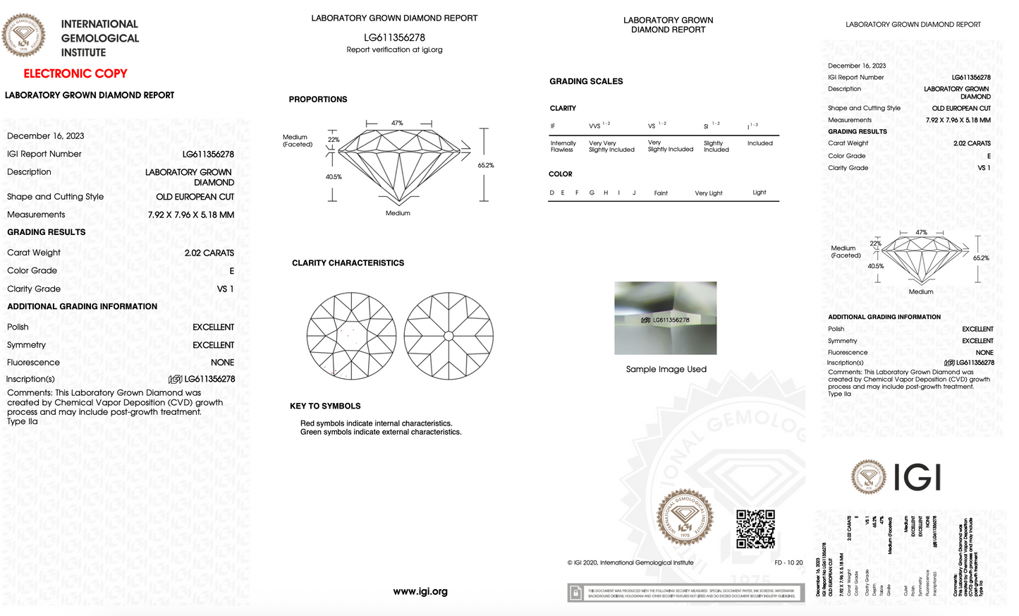 2.02ct E VS1 European Cut (OEC) IGI Certified Lab Diamond