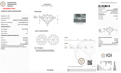 2.07ct E VS1 European Cut Round (OEC) IGI Certified Lab Diamond