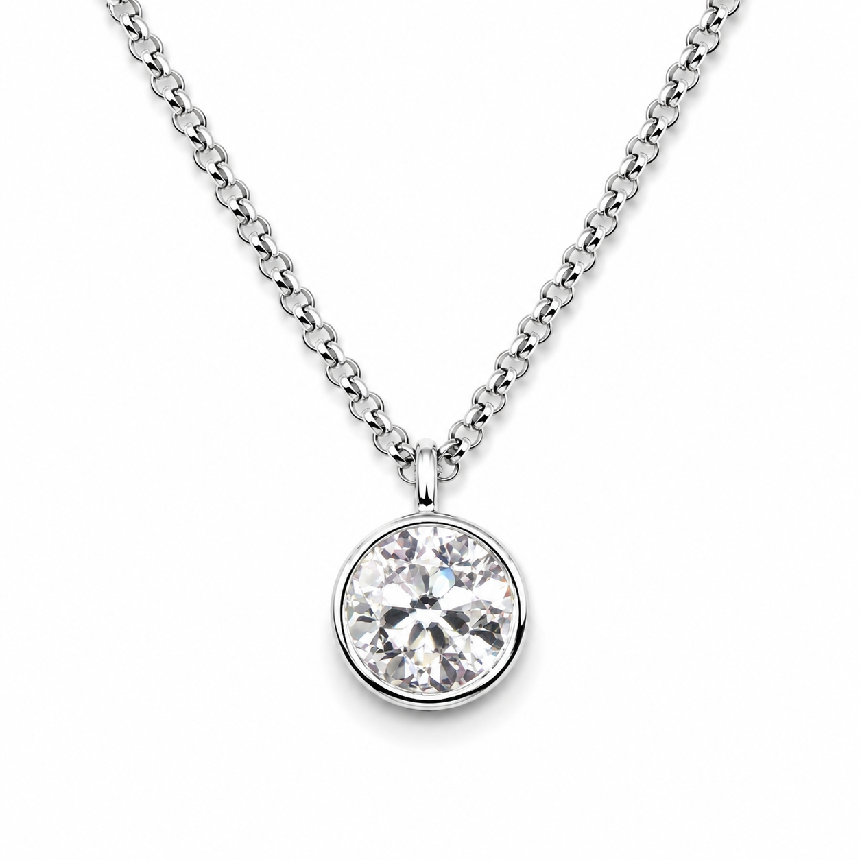 The OEC Bezel Pendant, 2.10ct Antique Cut in 14K White Gold