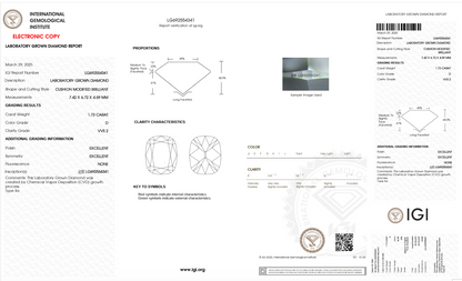 1.73ct D VVS2 IGI Certified Old Mine Cut Cushion Lab Diamond
