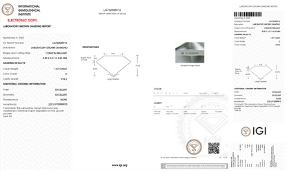 1.87ct D VVS2 IGI Certified Old Mine Cut Cushion Lab Diamond