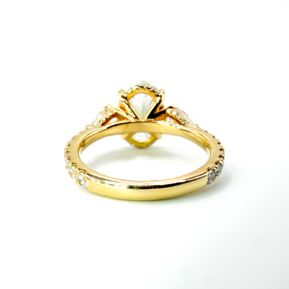 The Partridge 4.28ctw Oval Pave Ring with Side Pears in 14K Yellow Gold