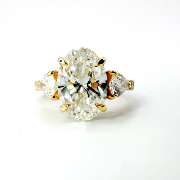 The Partridge 4.28ctw Oval Pave Ring with Side Pears in 14K Yellow Gold