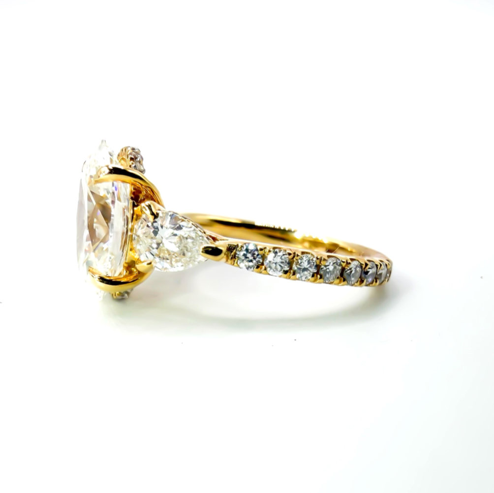 The Partridge 4.28ctw Oval Pave Ring with Side Pears in 14K Yellow Gold