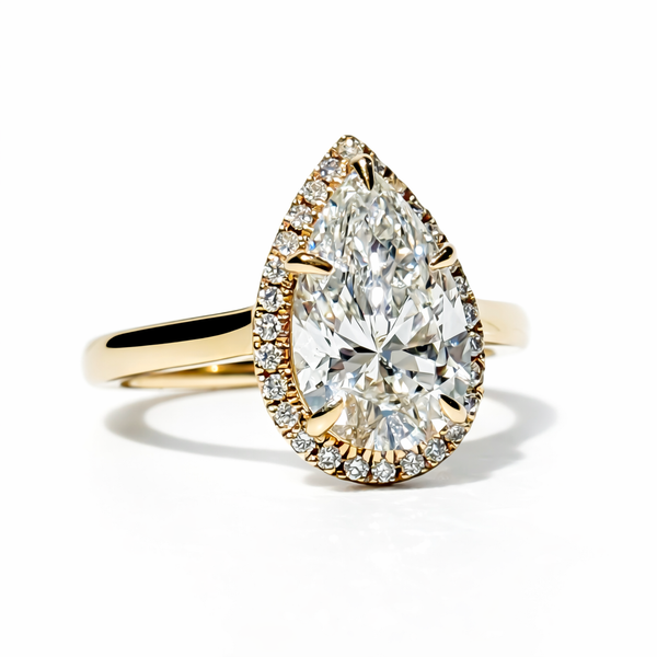 The Midtown Pear Halo Ring in 10K Yellow Gold