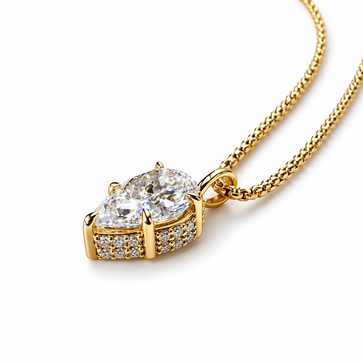 Pear-Shaped Diamond Pendant in 14K Yellow Gold