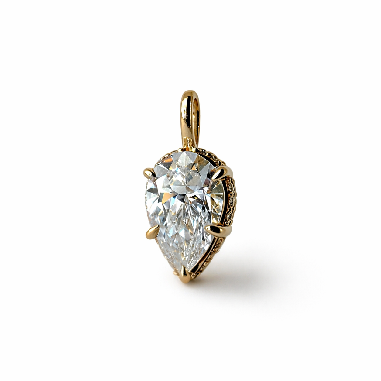Pear-Shaped Diamond Pendant in 14K Yellow Gold
