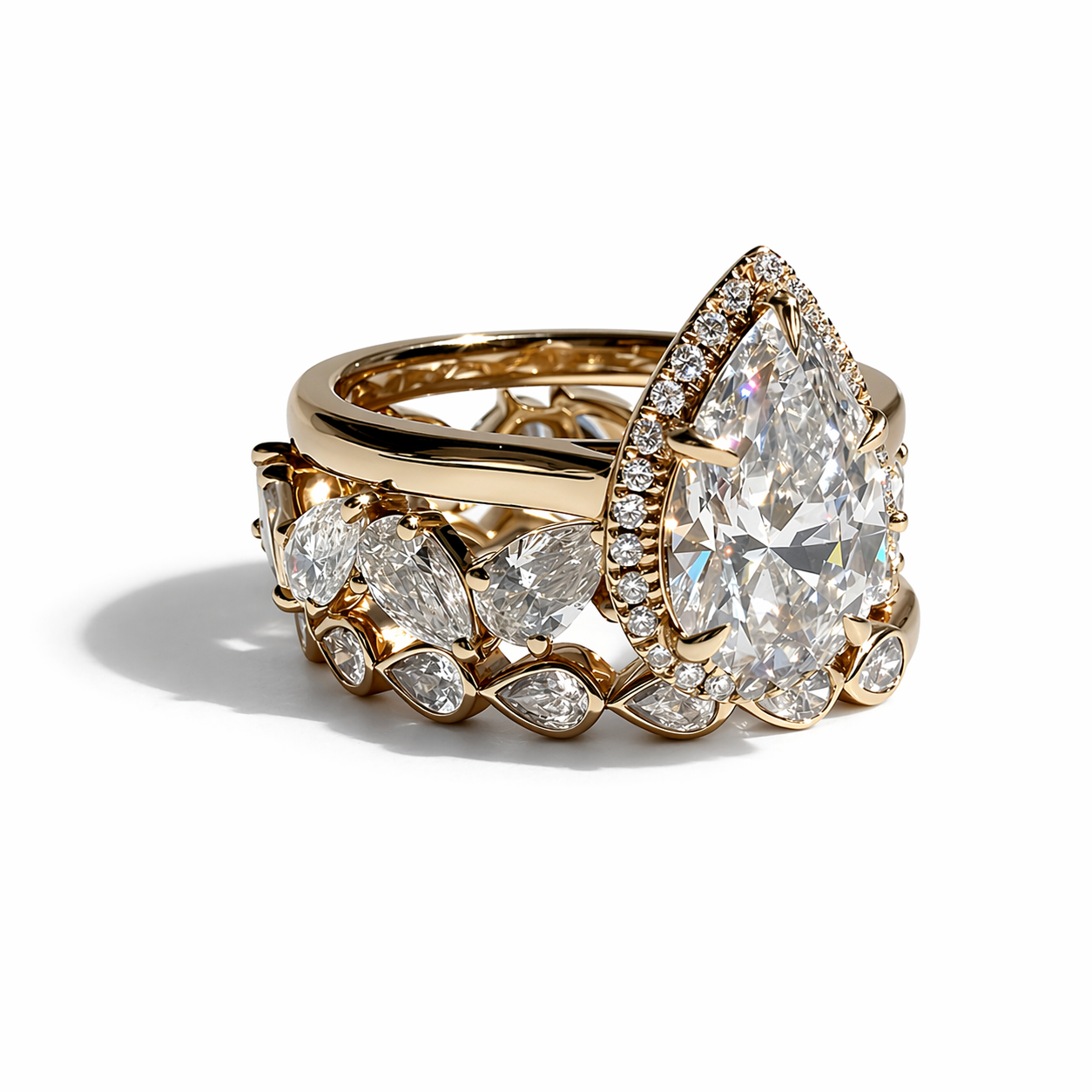 The Midtown Pear Halo Ring in 10K Yellow Gold