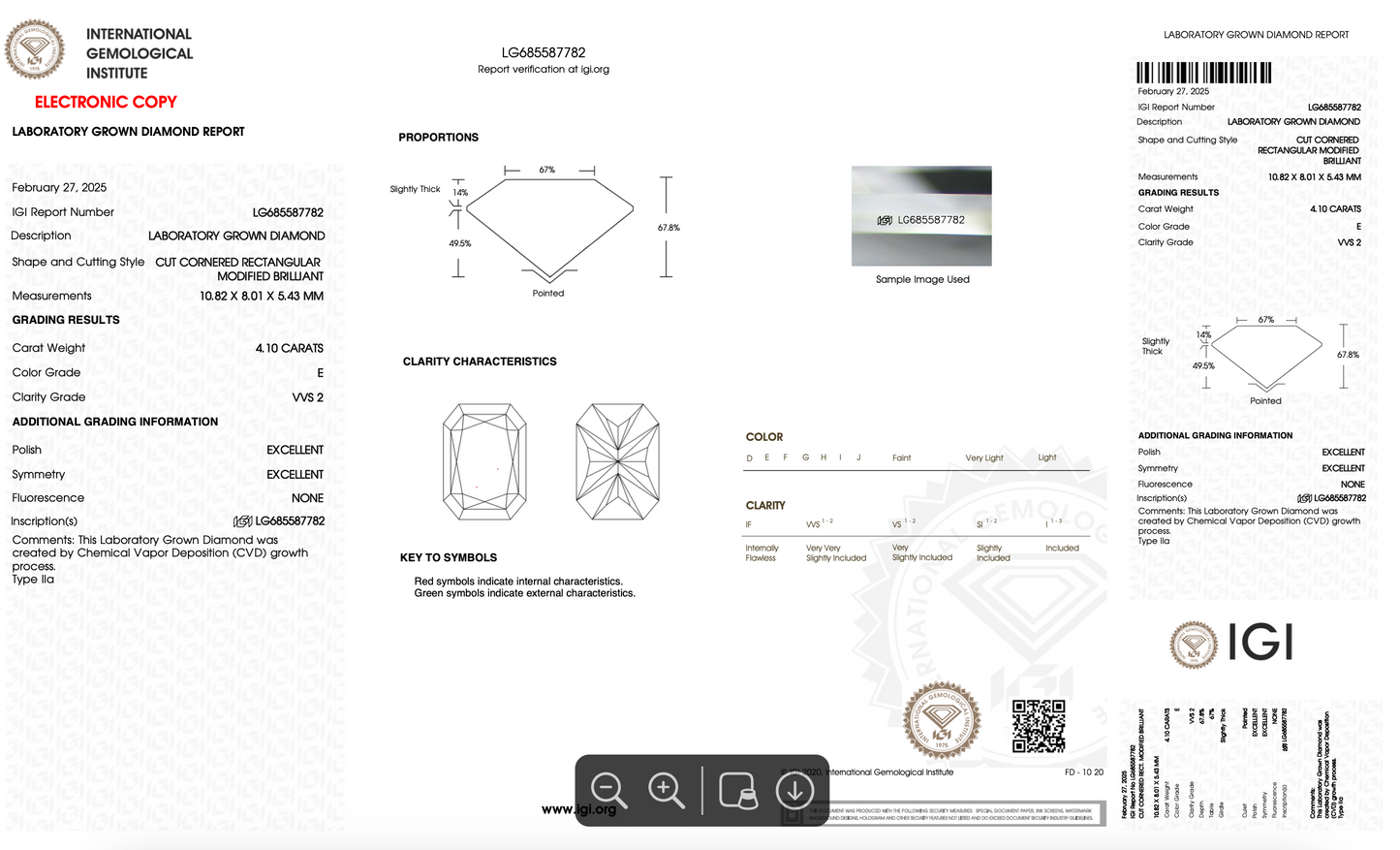 4.10ct E VVS2 Radiant Cut IGI Certified Lab Diamond