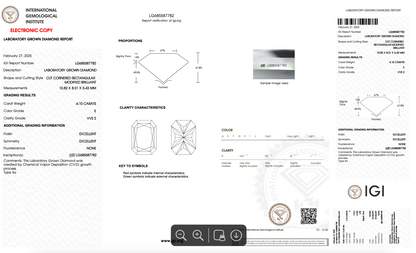 4.10ct E VVS2 Radiant Cut IGI Certified Lab Diamond