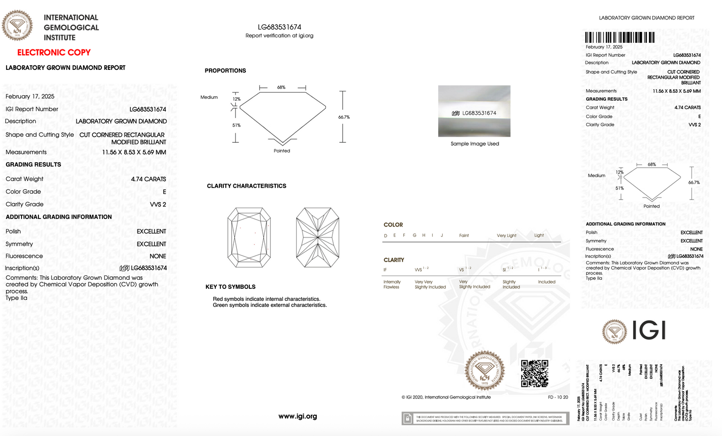 4.74ct E VVS2 IGI Certified Radiant Lab Diamond