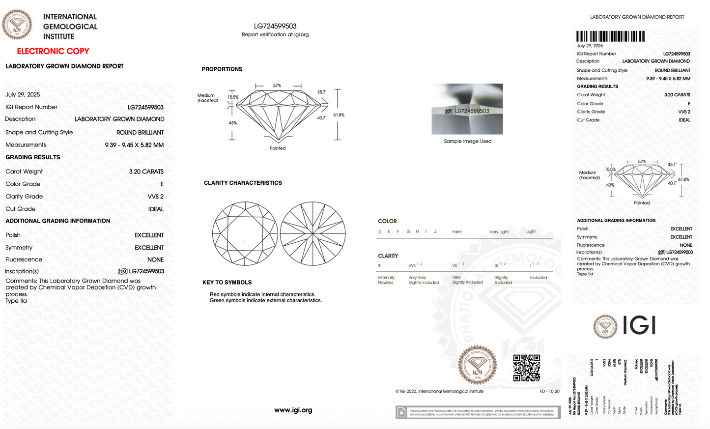 3.20ct E VVS2 IGI Certified Round Brilliant Lab Diamond
