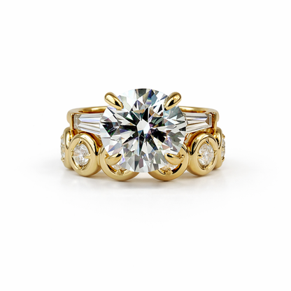 4ct Round Brilliant Diamond Ring with Tapered Baguettes