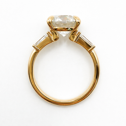 4ct Round Brilliant Diamond Ring with Tapered Baguettes