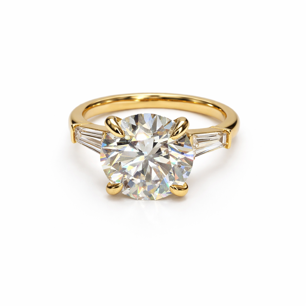 4ct Round Brilliant Diamond Ring with Tapered Baguettes