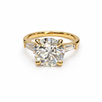 4ct Round Brilliant Diamond Ring with Tapered Baguettes
