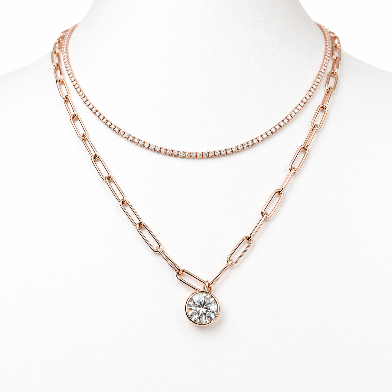 The Round Bezel Pendant, 3.45ct Brilliant Cut in 10K Rose Gold
