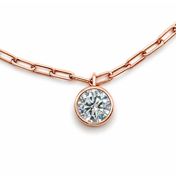 The Round Bezel Pendant, 3.45ct Brilliant Cut in 10K Rose Gold
