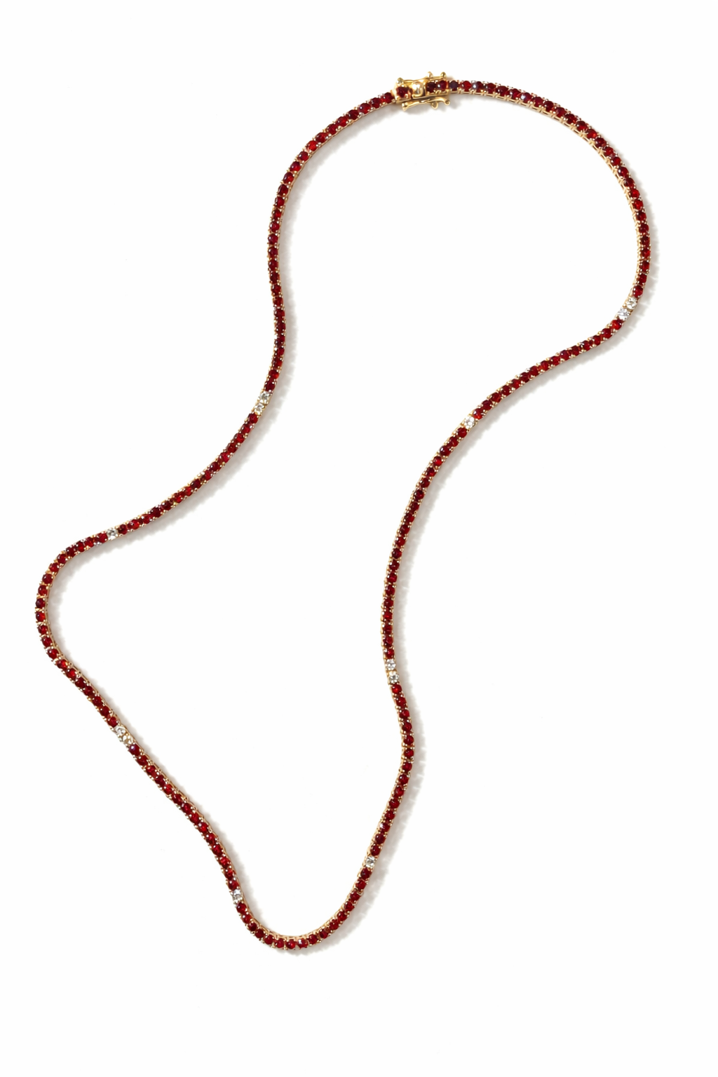 Ruby and diamond tennis necklace