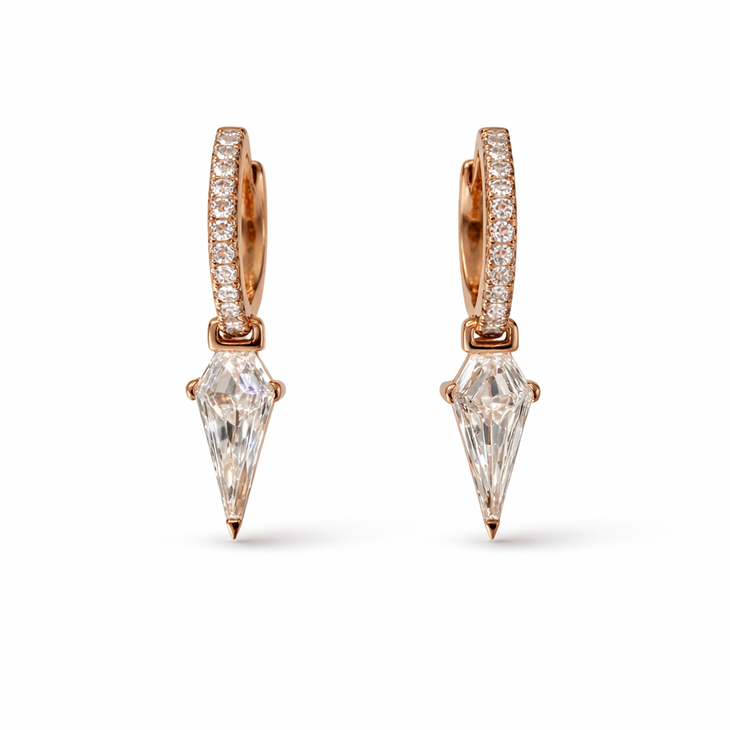 Diamond Switchblade Huggies in 14K Rose Gold