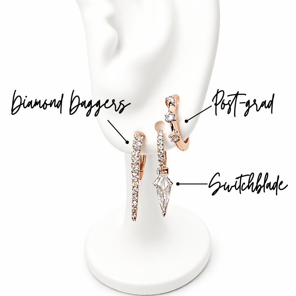 Diamond Switchblade Huggies in 14K Rose Gold