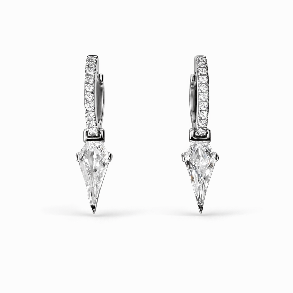 Diamond Switchblade Huggies in 14K White Gold