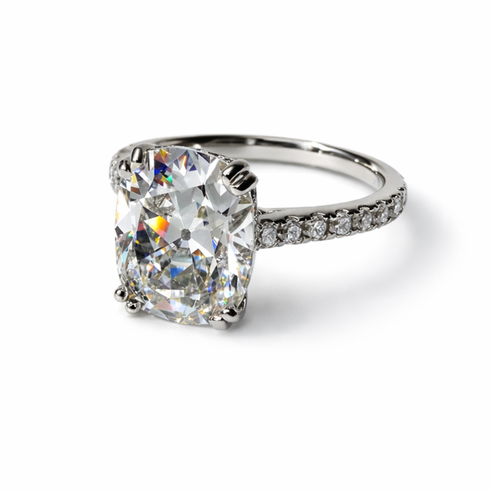 Old Mine Cut Cushion Pave Solitaire in Platinum
