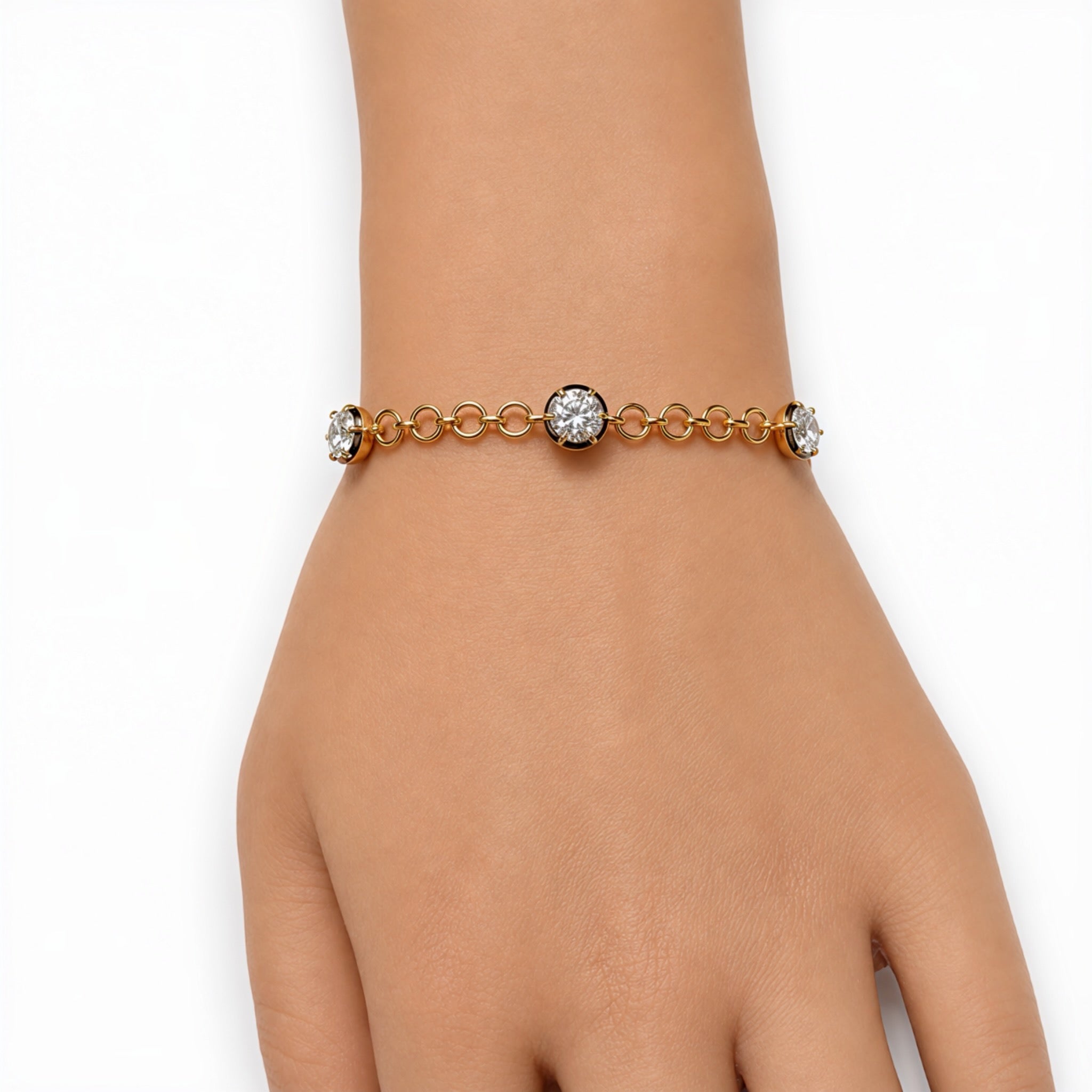 3.77ctw Blackened Georgian Station Bracelet in 14K Yellow Gold